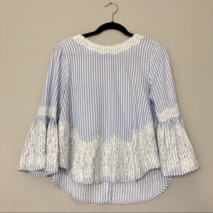 Zara | striped blouse, lace detail, flare sleeves